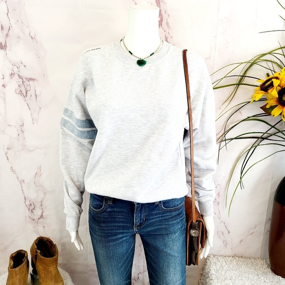 Unemployed Casual Gray Sweatshirt with denim arm stripe - Picture 2 of 7